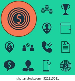 Set Of 12 Human Resources Icons. Can Be Used For Web, Mobile, UI And Infographic Design. Includes Elements Such As Male, Stacked, Pin And More.