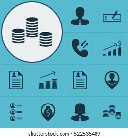Set Of 12 Human Resources Icons. Can Be Used For Web, Mobile, UI And Infographic Design. Includes Elements Such As Pin, Increase, List And More.