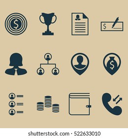 Set Of 12 Human Resources Icons. Can Be Used For Web, Mobile, UI And Infographic Design. Includes Elements Such As Pin, Call, Male And More.