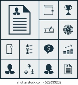 Set Of 12 Human Resources Icons. Can Be Used For Web, Mobile, UI And Infographic Design. Includes Elements Such As Mobile, List, Structure And More.