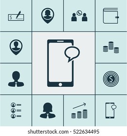 Set Of 12 Human Resources Icons. Can Be Used For Web, Mobile, UI And Infographic Design. Includes Elements Such As Phone, Profile, Money And More.