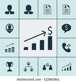 Set Of 12 Human Resources Icons. Can Be Used For Web, Mobile, UI And Infographic Design. Includes Elements Such As Profile, Cellular, Call And More.