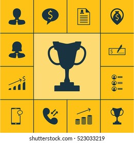 Set Of 12 Human Resources Icons. Can Be Used For Web, Mobile, UI And Infographic Design. Includes Elements Such As Prize, Profile, Call And More.