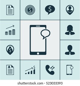Set Of 12 Human Resources Icons. Can Be Used For Web, Mobile, UI And Infographic Design. Includes Elements Such As Cellular, Map, Career And More.