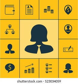 Set Of 12 Human Resources Icons. Can Be Used For Web, Mobile, UI And Infographic Design. Includes Elements Such As Money, Opinion, Resume And More.