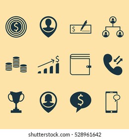 Set Of 12 Human Resources Icons. Can Be Used For Web, Mobile, UI And Infographic Design. Includes Elements Such As Wallet, Bank Payment, Business Goal And More.