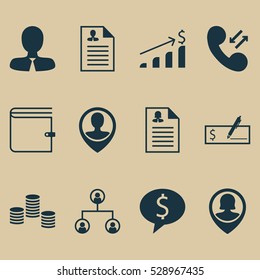 Set Of 12 Human Resources Icons. Can Be Used For Web, Mobile, UI And Infographic Design. Includes Elements Such As Curriculum Vitae, Successful Investment, Employee Location And More.