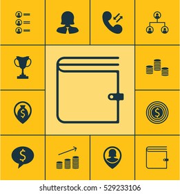 Set Of 12 Human Resources Icons. Can Be Used For Web, Mobile, UI And Infographic Design. Includes Elements Such As Tree Structure, Wallet, Cellular Data And More.