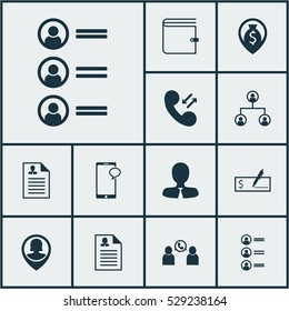 Set Of 12 Human Resources Icons. Can Be Used For Web, Mobile, UI And Infographic Design. Includes Elements Such As Cellular Data, Female Application, Bank Payment And More.