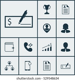 Set Of 12 Human Resources Icons. Can Be Used For Web, Mobile, UI And Infographic Design. Includes Elements Such As Curriculum Vitae, Bank Payment, Manager And More.