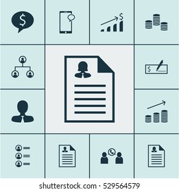 Set Of 12 Human Resources Icons. Can Be Used For Web, Mobile, UI And Infographic Design. Includes Elements Such As Job Applicants, Bank Payment, Curriculum Vitae And More.