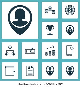 Set Of 12 Human Resources Icons. Can Be Used For Web, Mobile, UI And Infographic Design. Includes Elements Such As Wallet, Business Goal, Messaging And More.
