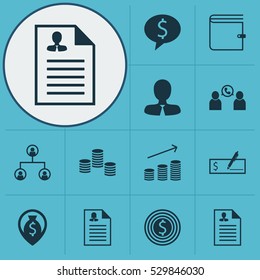 Set Of 12 Human Resources Icons. Can Be Used For Web, Mobile, UI And Infographic Design. Includes Elements Such As Manager, Money Navigation, Female Application And More.