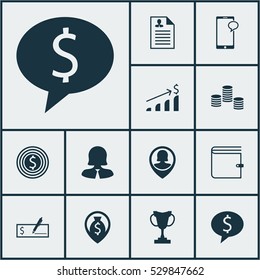 Set Of 12 Human Resources Icons. Can Be Used For Web, Mobile, UI And Infographic Design. Includes Elements Such As Messaging, Money Navigation, Bank Payment And More.