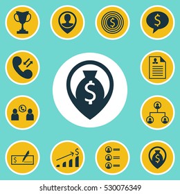 Set Of 12 Human Resources Icons. Can Be Used For Web, Mobile, UI And Infographic Design. Includes Elements Such As Money Navigation, Successful Investment, Tournament And More.
