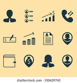 Set Of 12 Human Resources Icons. Can Be Used For Web, Mobile, UI And Infographic Design. Includes Elements Such As Female Application, Coins Growth, Manager And More.