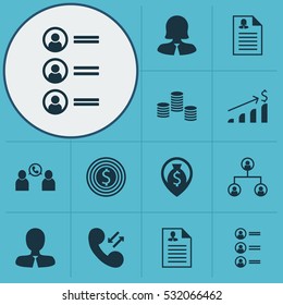 Set Of 12 Human Resources Icons. Can Be Used For Web, Mobile, UI And Infographic Design. Includes Elements Such As Tree Structure, Curriculum Vitae, Phone Conference And More.