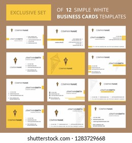 Set of 12 Ice cream Creative Busienss Card Template. Editable Creative logo and Visiting card background
