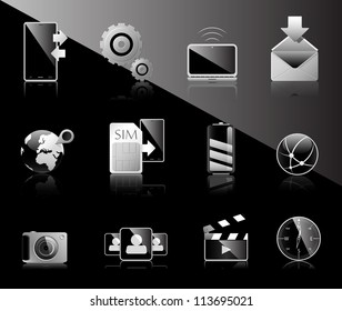 Set of 12 Icons (App, interface etc.). Fully editable vector graphics.  Simple coloring and can be changed easily.