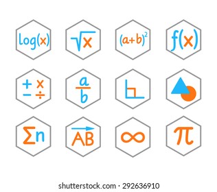 Set of 12 icons for different direction of math.

