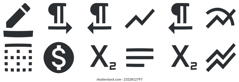 Set of 12 icons Editor. Vector collection thin line Web icon. Outline isolated signs. Linear icons set. Thin filled icons pack. UX UI