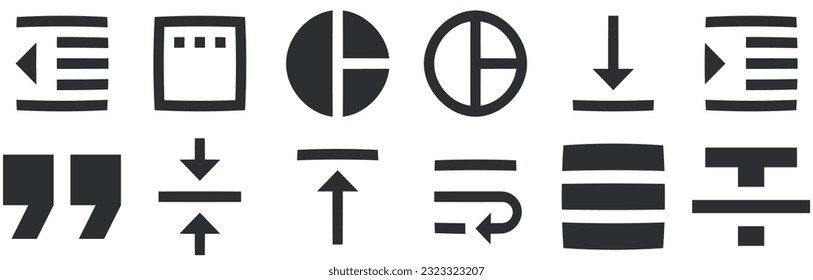 Set of 12 icons Editor. A set vector icons. Outline isolated signs. for mobile and web. Big UI icon set in a flat design. UI and UX