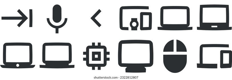 Set of 12 icons Hardware. A set vector icons. Simple Set. for mobile and web. Thin filled icons pack. UI and UX