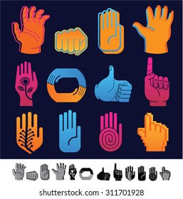 Set of 12 icons with human hands silhouettes