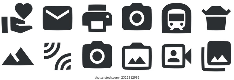 Set of 12 icons Image. Line icons collection. Outline isolated signs. for mobile and web. Thin filled icons pack. UX UI