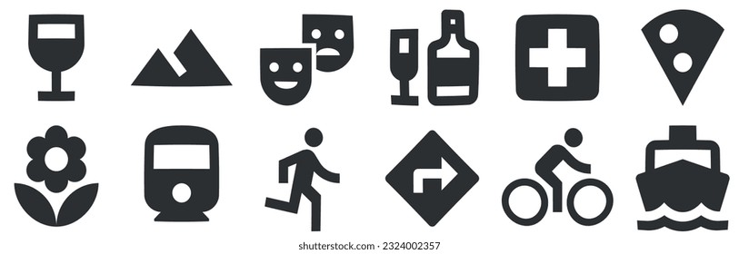 Set of 12 icons Image. Vector illustration of thin line icons. Set Quality icon. Linear symbols set. Thin filled icons pack. UI and UX