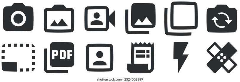 Set of 12 icons Image. Vector illustration of thin line icons. Set Quality icon. Linear icons set. Big UI icon set. UI and UX