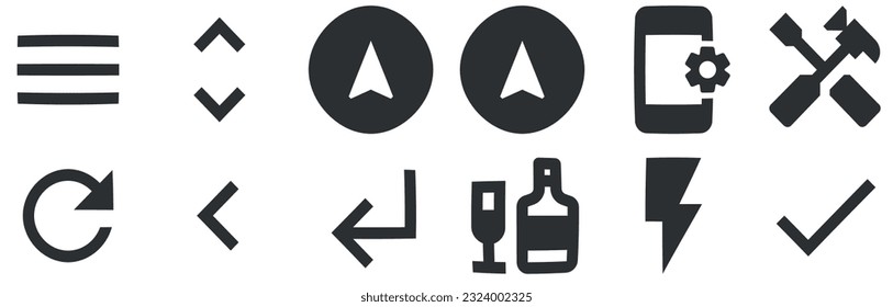 Conjunto de 12 iconos Mapas. Icono Web de línea delgada de colección de vectores. Simple Set. Conjunto de iconos lineales. Paquete de iconos finos rellenos. UI de usuario