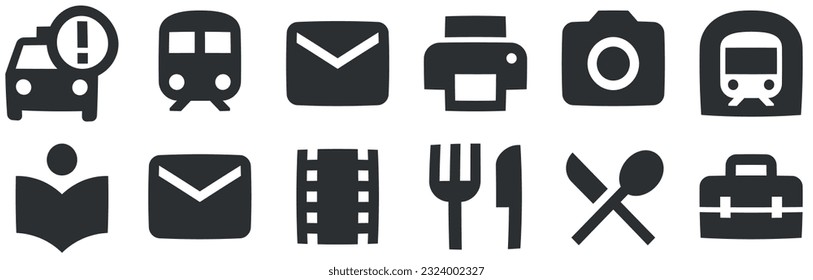 Conjunto de 12 iconos Mapas. Ilustración vectorial de iconos de línea delgada. Icono de Establecer calidad. Conjunto de iconos lineales. Gran conjunto de iconos de la interfaz de usuario. UI y UX