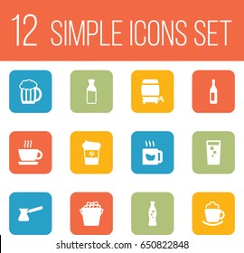 Set Of 12  Icons Set.Collection Of Bottle, Soda, Turkish Coffee And Other Elements.