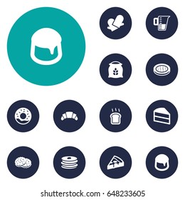 Set Of 12  Icons Set.Collection Of Custard, Measurement, Sack And Other Elements.