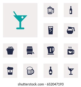 Set Of 12  Icons Set.Collection Of Drink, Hot, Mug And Other Elements.