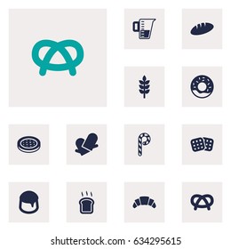 Set Of 12  Icons Set.Collection Of Grain, Loaf, Potholders And Other Elements.