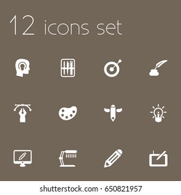 Set Of 12  Icons Set.Collection Of Idea, Gadget, Pencil And Other Elements.