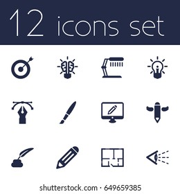 Set Of 12  Icons Set.Collection Of Illuminator, Look, Wings And Other Elements.