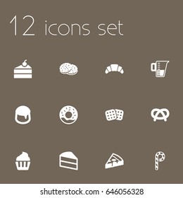 Set Of 12  Icons Set.Collection Of Pastry, Custard, Wafer And Other Elements.