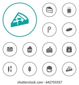 Set Of 12  Icons Set.Collection Of Pepperoni, Muffin, Sweetmeat And Other Elements.