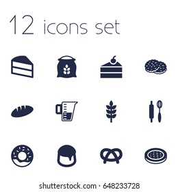 Set Of 12  Icons Set.Collection Of Sack, Cake, Grain And Other Elements.