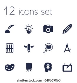 Set Of 12  Icons Set.Collection Of Science , Stand , Wings Elements.