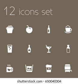 Set Of 12  Icons Set.Collection Of Soda, Alcohol, Cocktail And Other Elements.