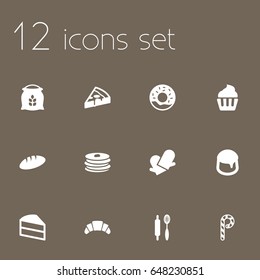 Set Of 12  Icons Set.Collection Of Striped Lollipop, Pastry, Crepe And Other Elements.