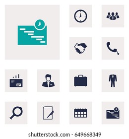 Set Of 12  Icons Set.Collection Of Worker, Loupe, Clothes And Other Elements.