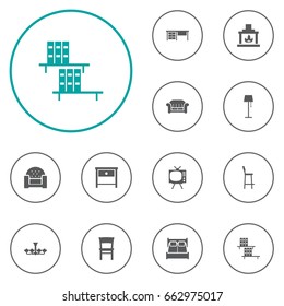 Set Of 12 Set Icons Set.Collection Of Worktop, Stool, Couch And Other Elements.