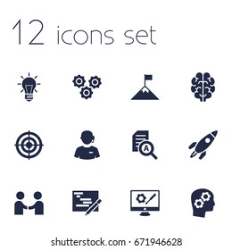 Set Of 12 Idea Icons Set.Collection Of Intelligence, Bulb, Meeting And Other Elements.