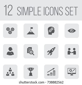 Set Of 12 Idea Icons Set.Collection Of Meeting, Achievement, Vision And Other Elements.