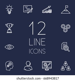 Set Of 12 Idea Outline Icons Set.Collection Of Development, Working Process, Support And Other Elements.